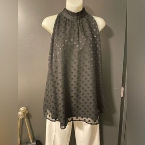 Ann Taylor Black Halter Top with black polka dots XL lined sophisticated